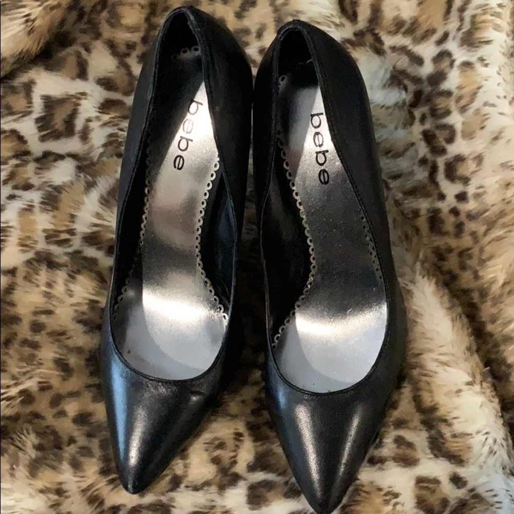 Bebe black leather stiletto pumps size 8